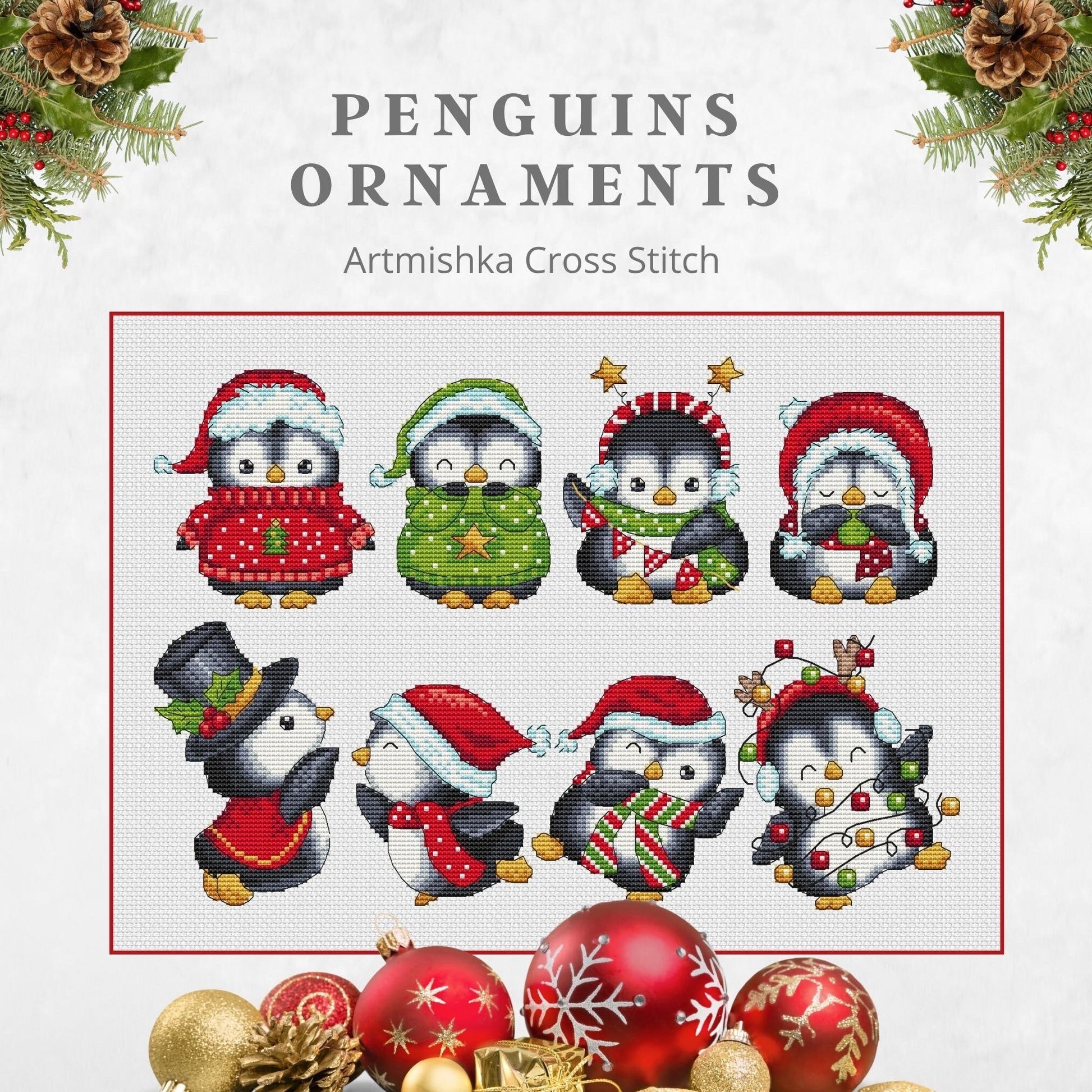 Penguin Ornaments patterns by Artmishka Cross Stitch