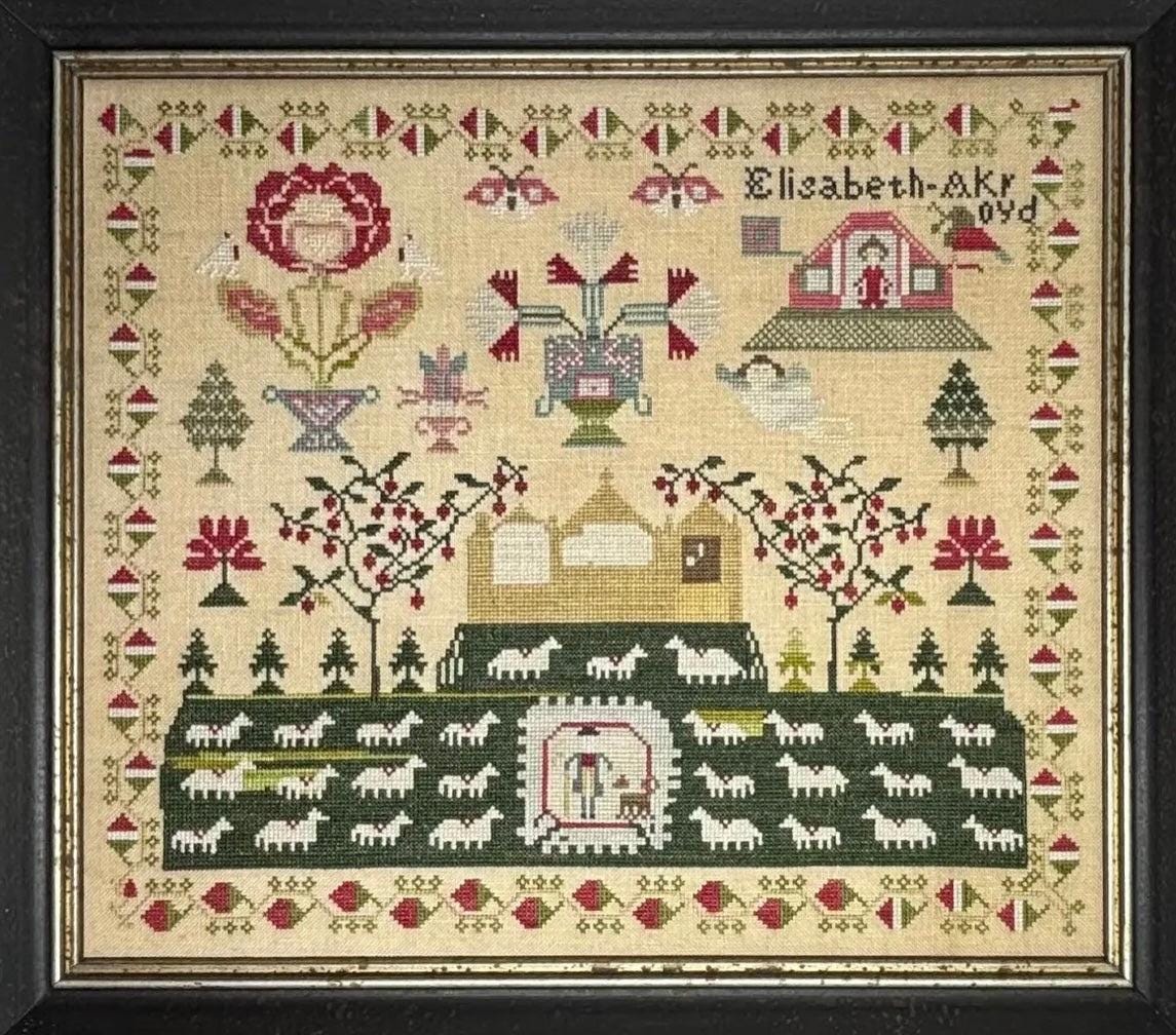 Elizabeth Ackroyd, One Girl Three Samplers Many Sheep pattern by Needlemade Designs