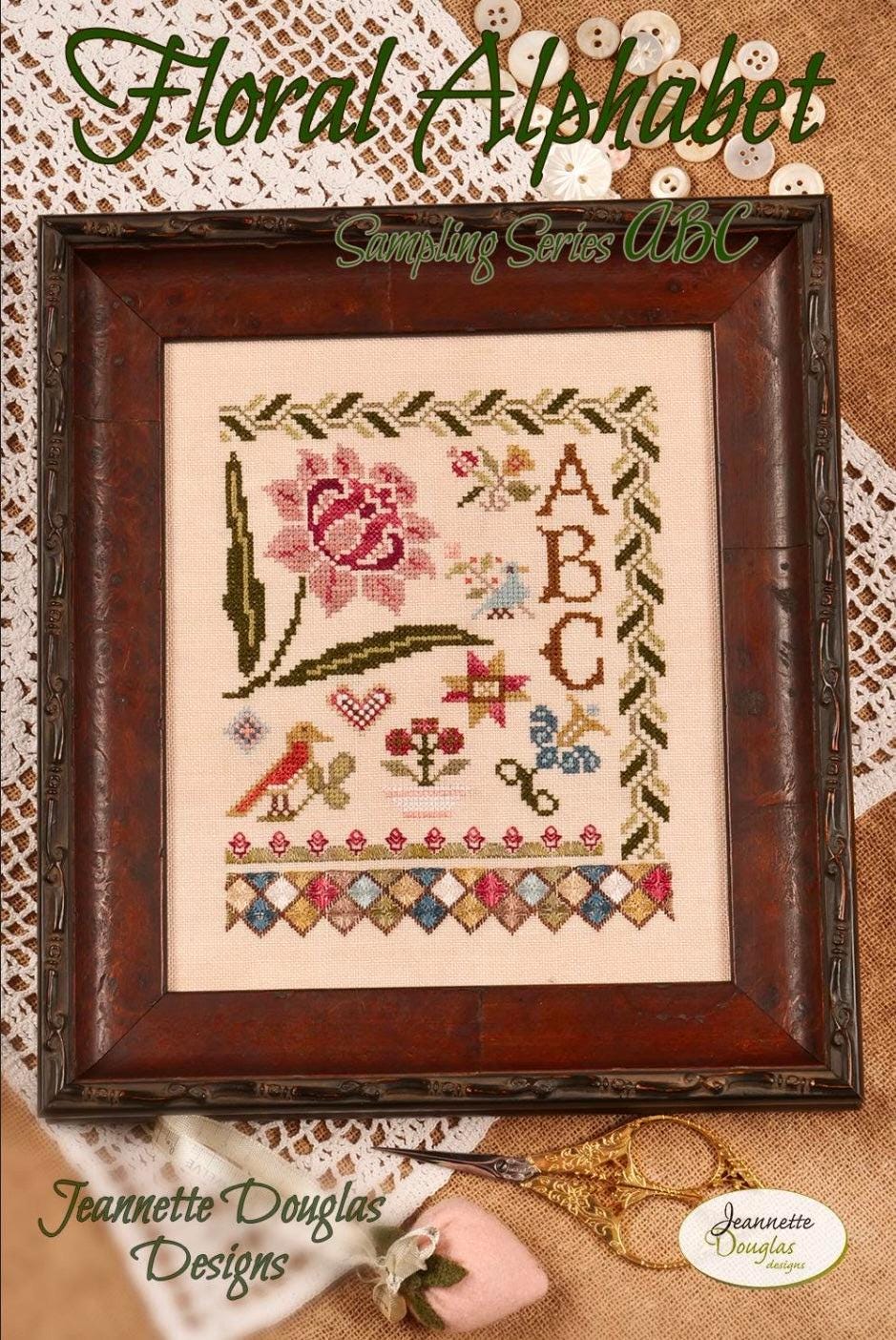 Floral Alphabet Sampling Series patterns by Jeannette Douglas