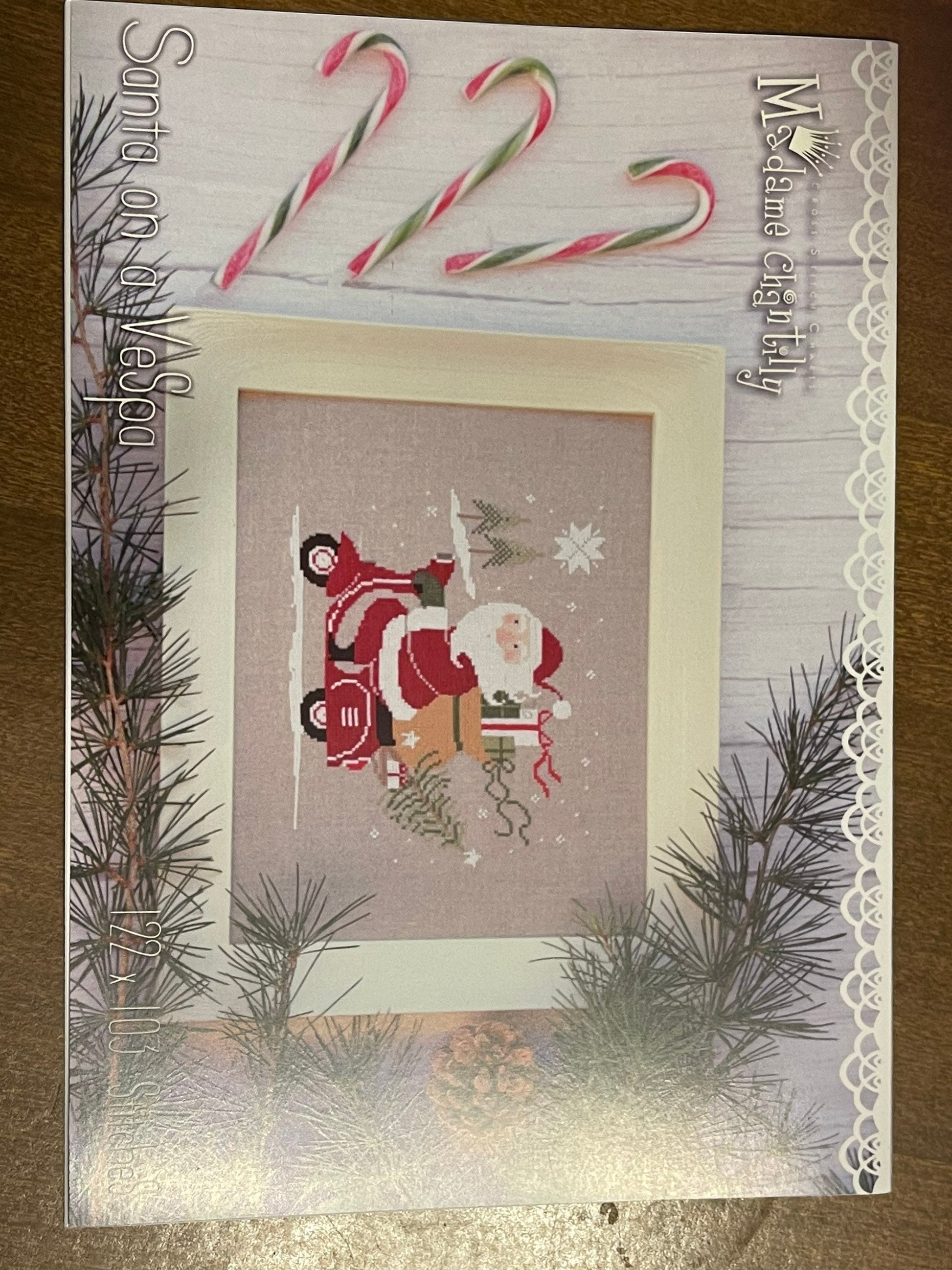 Santa on a Vespa Pattern by Madame Chantilly