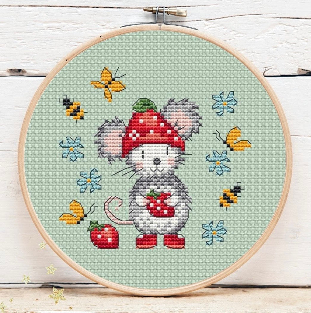 Strawberry Mouse Mini 3 pattern by Artmishka Cross Stitch