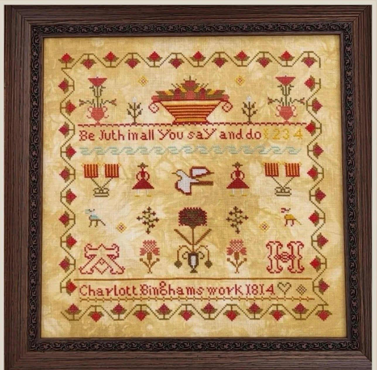 Charlott Bingham 1814 reproduction sampler pattern by The Spanish Stitcher