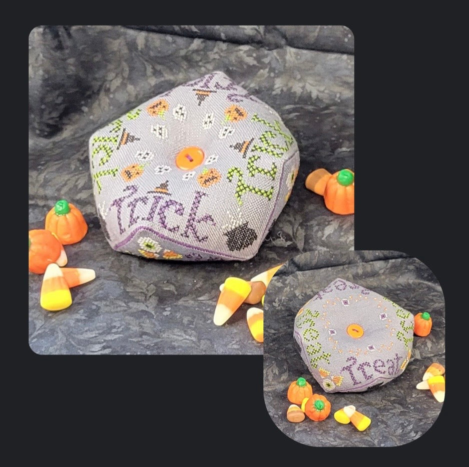 Trick or Treat Biscornu pattern by Wildflower Stitching