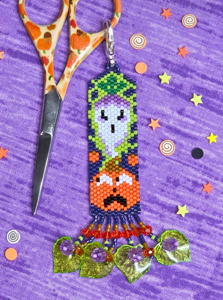 Haunting in the Pumpkin Patch peyote beaded scissor fob kit by Ghost Boy Needleworks