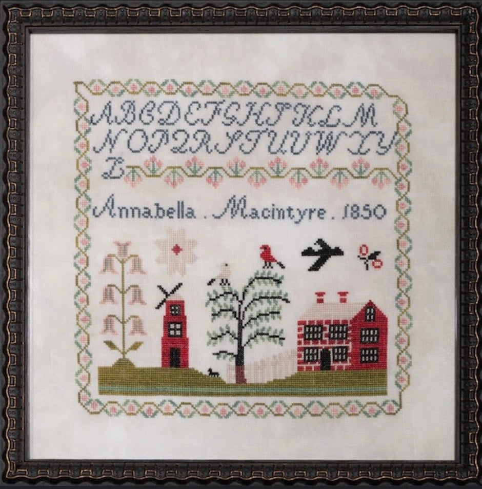 Annabella Mcintyre - 1850 reproduction sampler by Olde Willow Stitchery