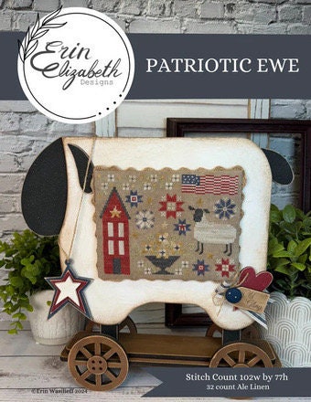 Patriotic Ewe pattern with Dinky Dyes Silks Thread Pack by Erin Elizabeth