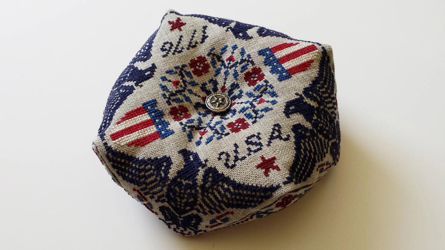 Patriotic Biscornu pattern by Siren Stitchworks