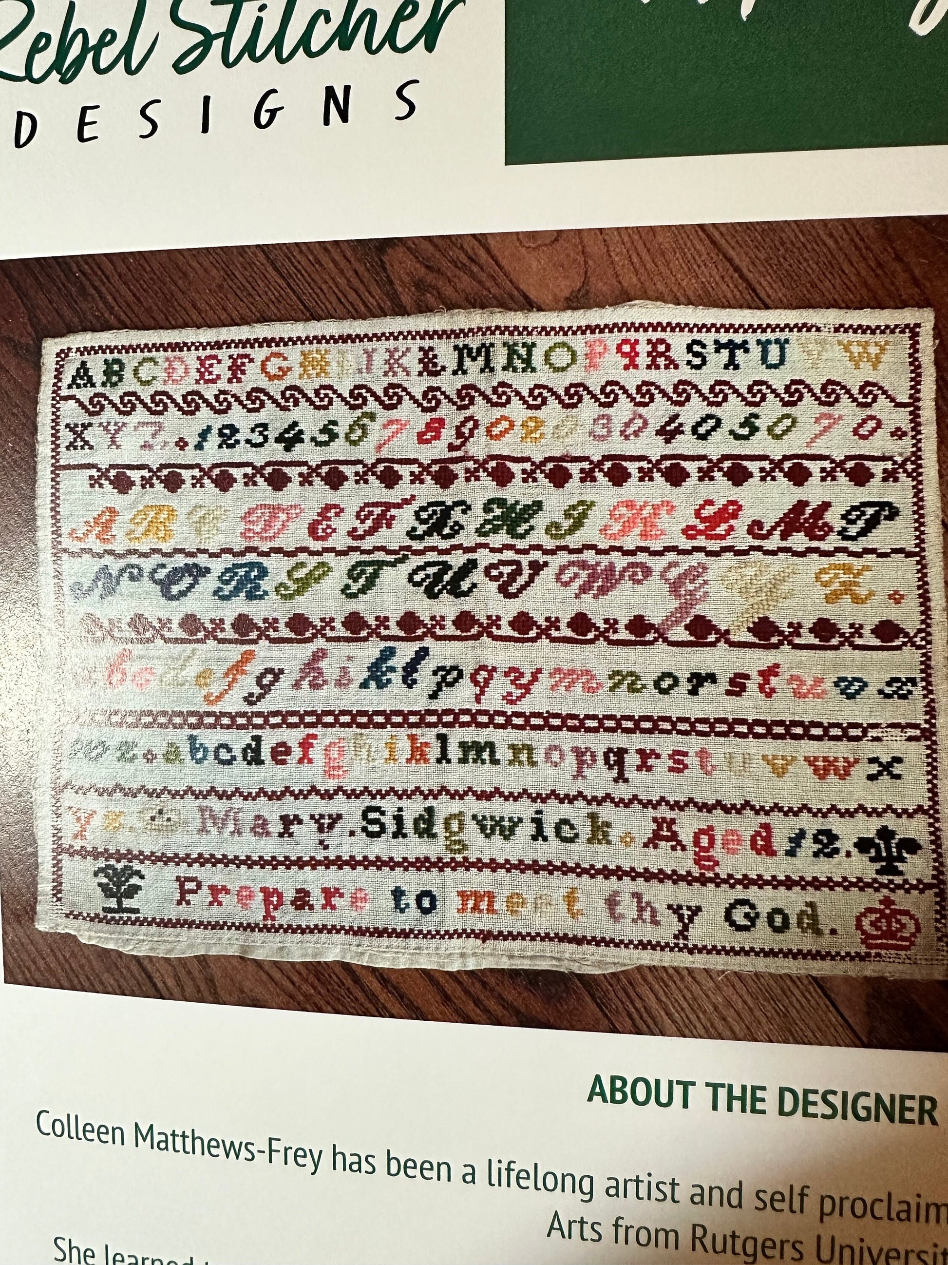 Mary Sidgwick antique sampler reproduction pattern by Rebel Stitcher Designs