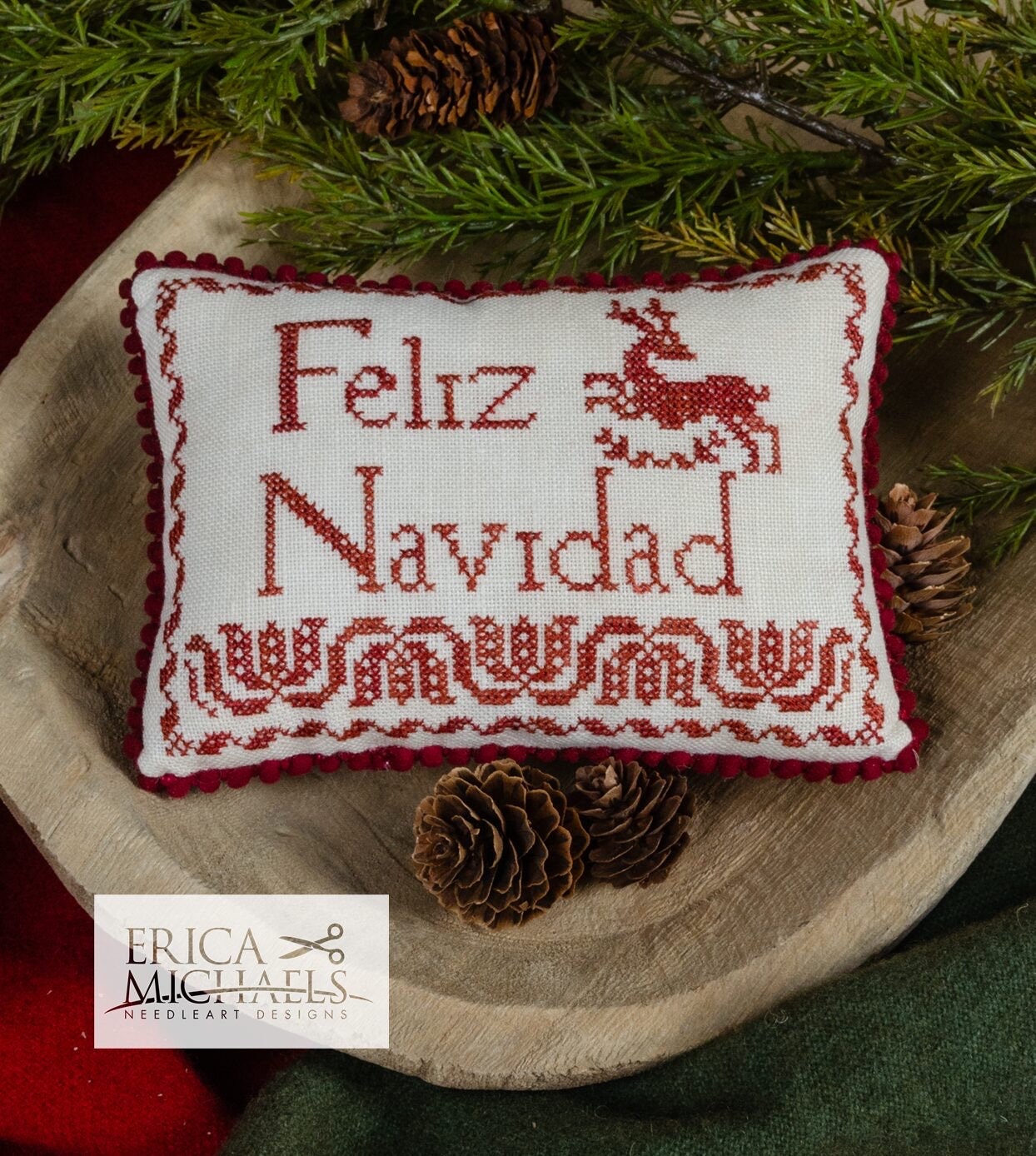 Merry Christmas pillow patterns by Erica Michaels Needleart Designs