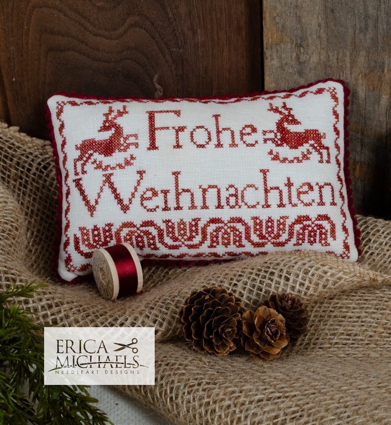 Merry Christmas pillow patterns by Erica Michaels Needleart Designs