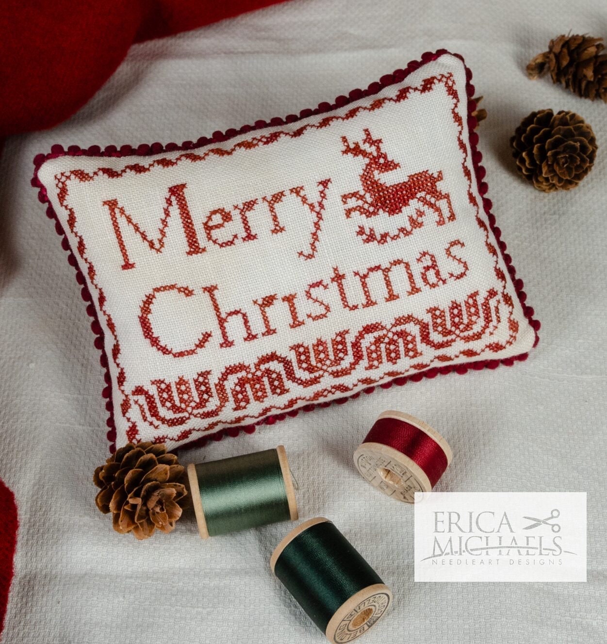 Merry Christmas pillow patterns by Erica Michaels Needleart Designs