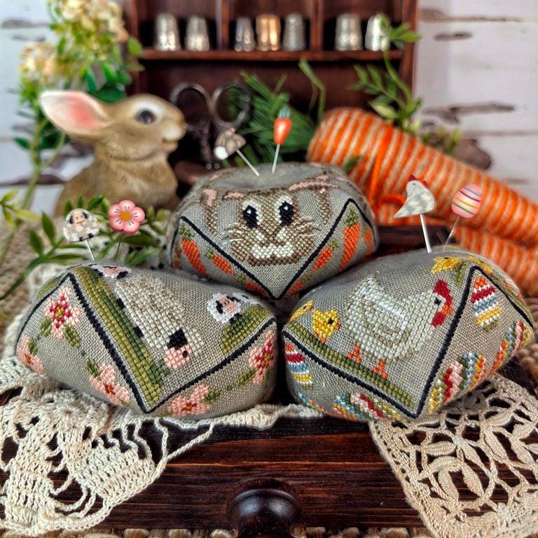 Easter Biscornu Trio pattern by Puntini Puntini