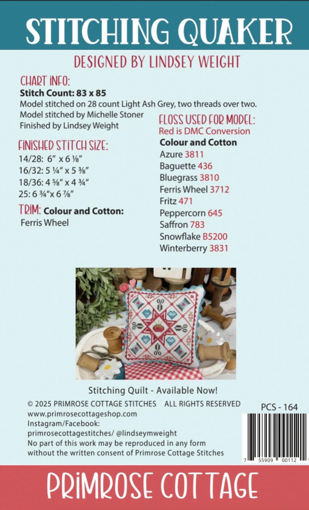 Stitching Quaker pattern by Primrose Cottage