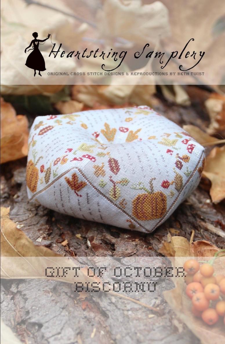 Gift of October Biscornu pattern by Heartstring Samplery