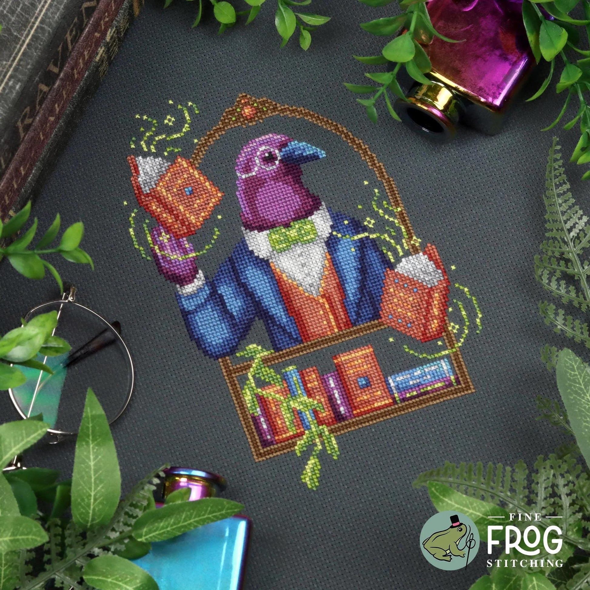 Crow Librarian pattern by Fine Frog Stitching