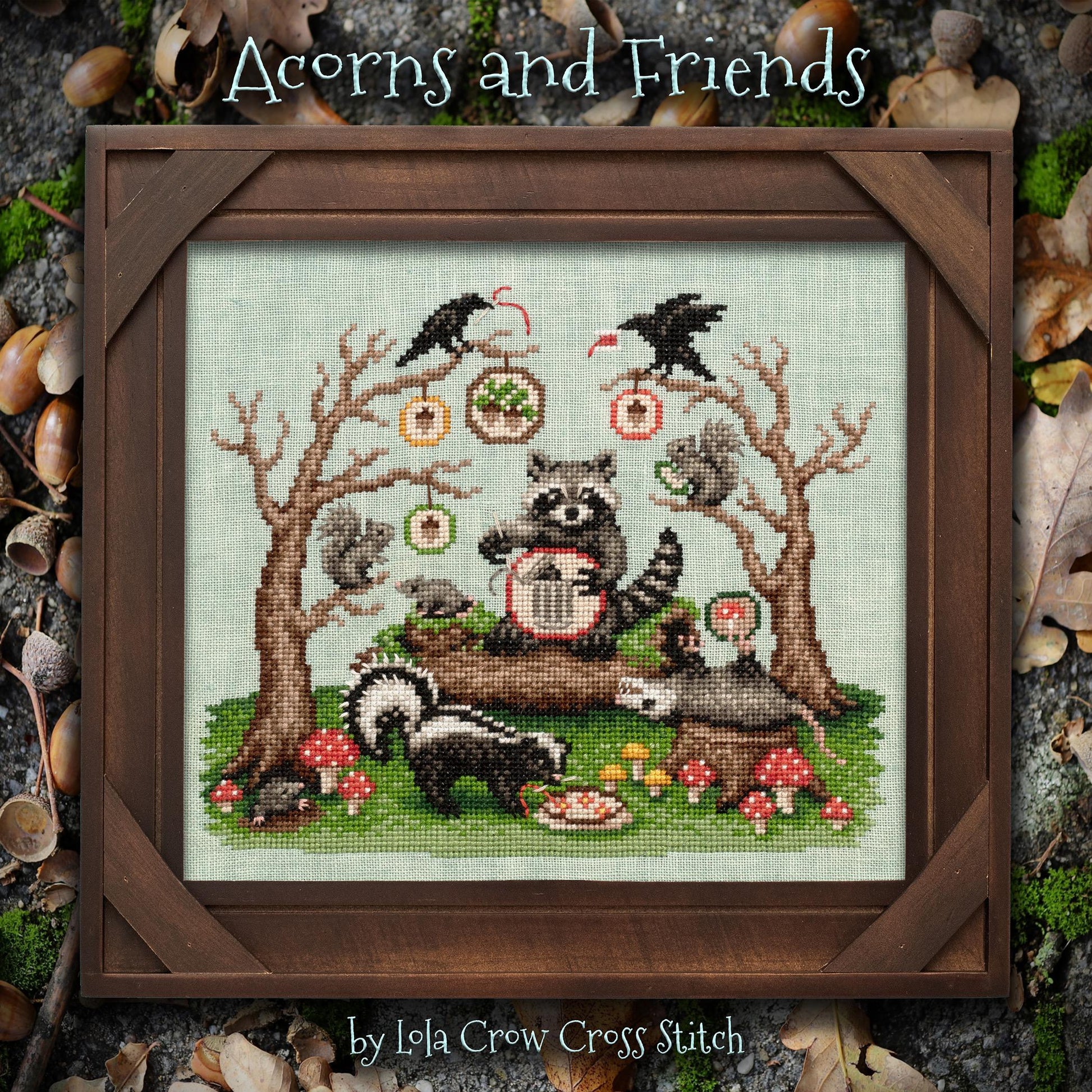 Acorns and Friends pattern by Lola Crow Cross Stitch.