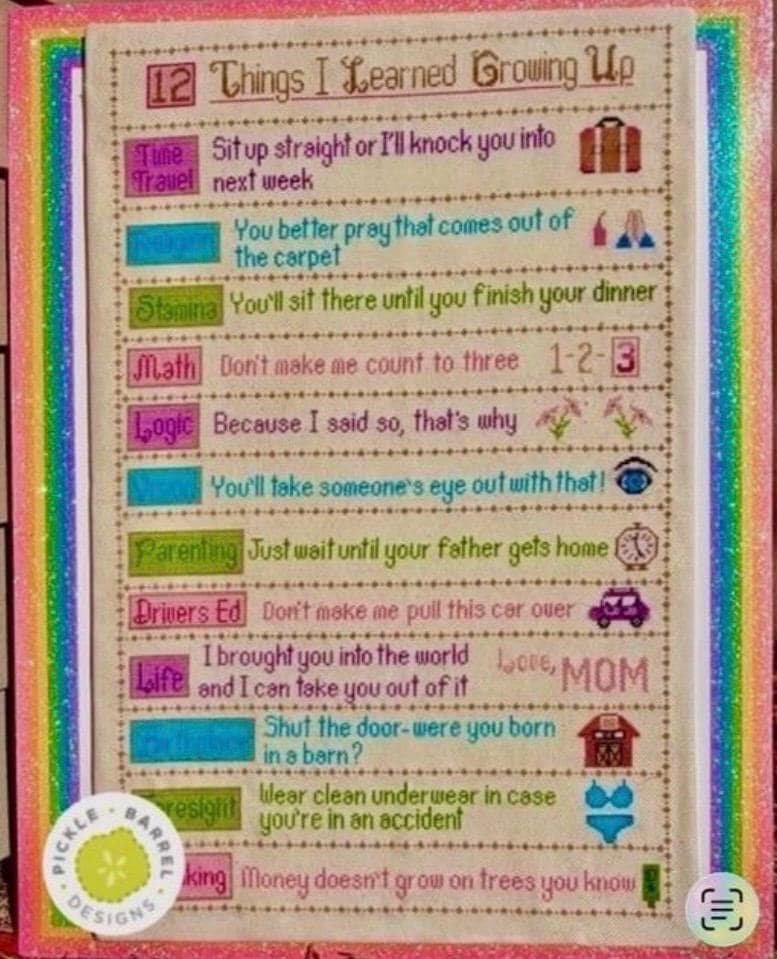 Things I Learned Growing Up patterns by Pickle Barrel Designs