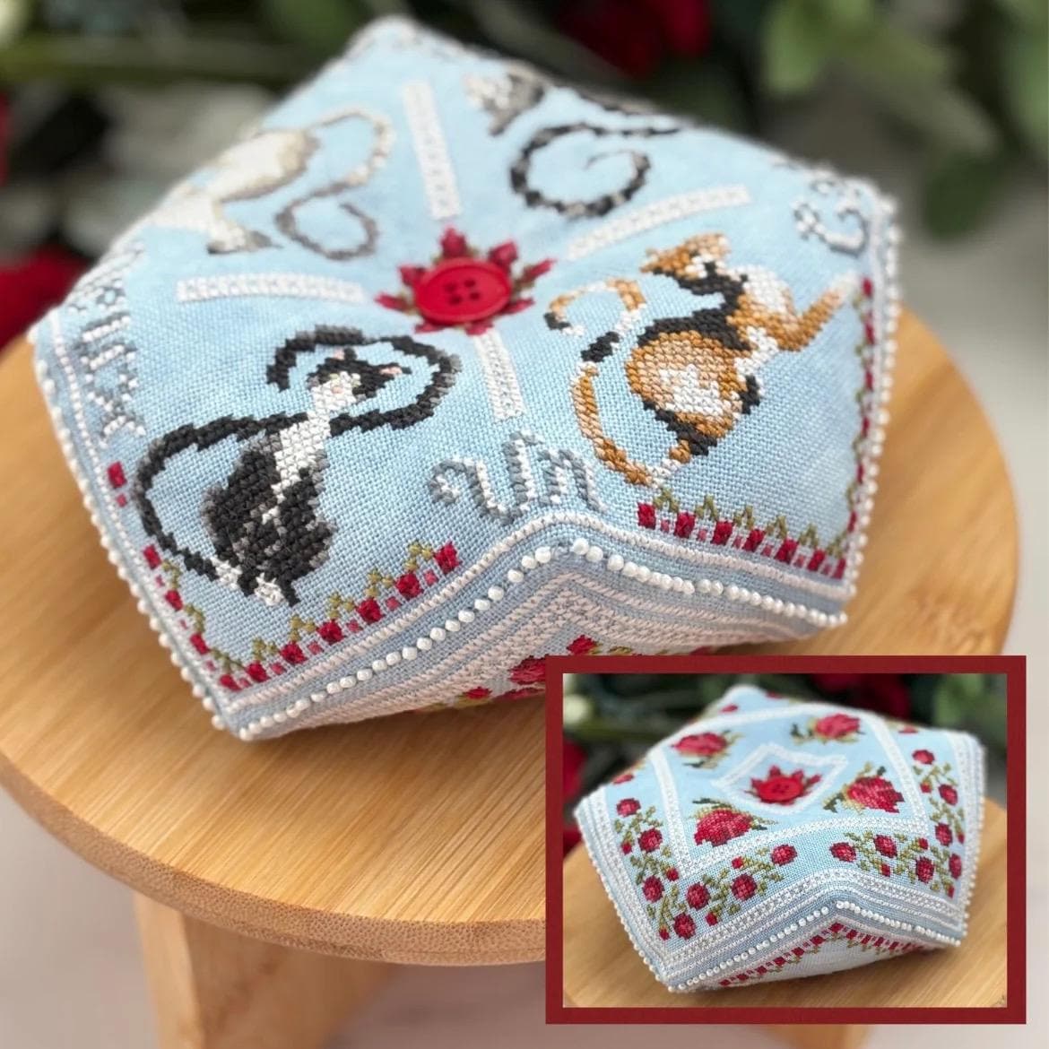 Four French Cats Biscornu pattern by Dirty Annie’s Southern Style