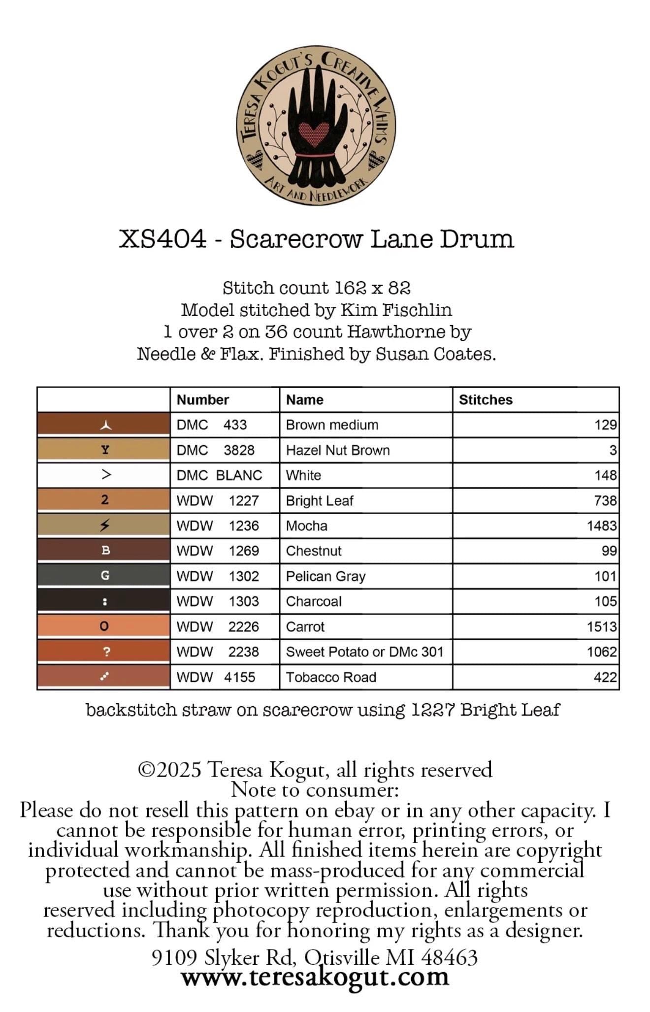 Scarecrow Lane Drum pattern by Teresa Kogut Creative Whims Art and Needlework