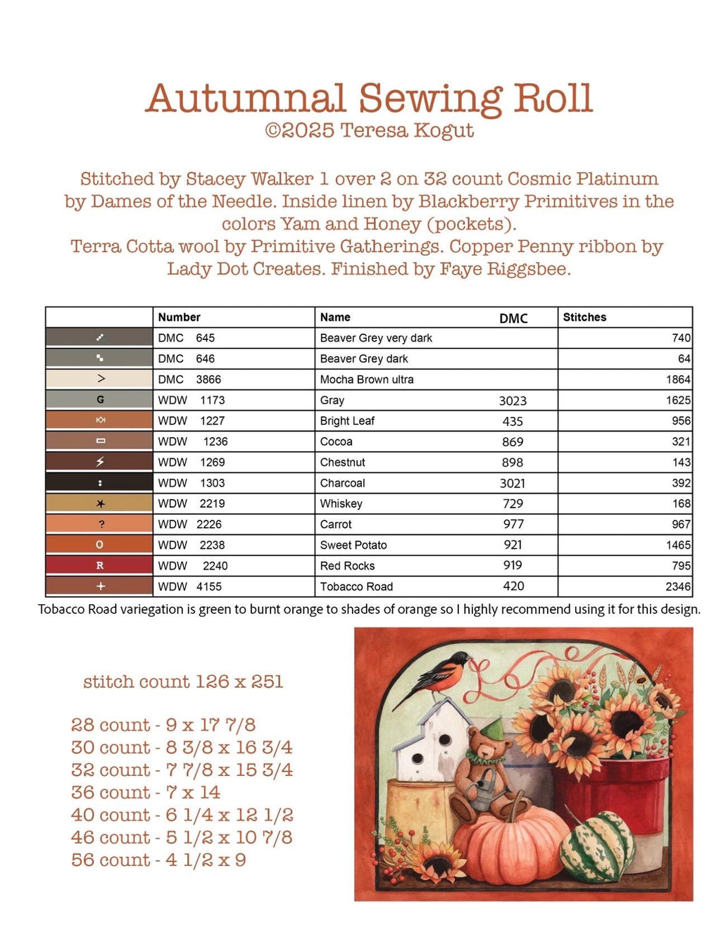Autumnal Sewing Roll pattern by Teresa Kogut Creative Whims Art and Needleworks