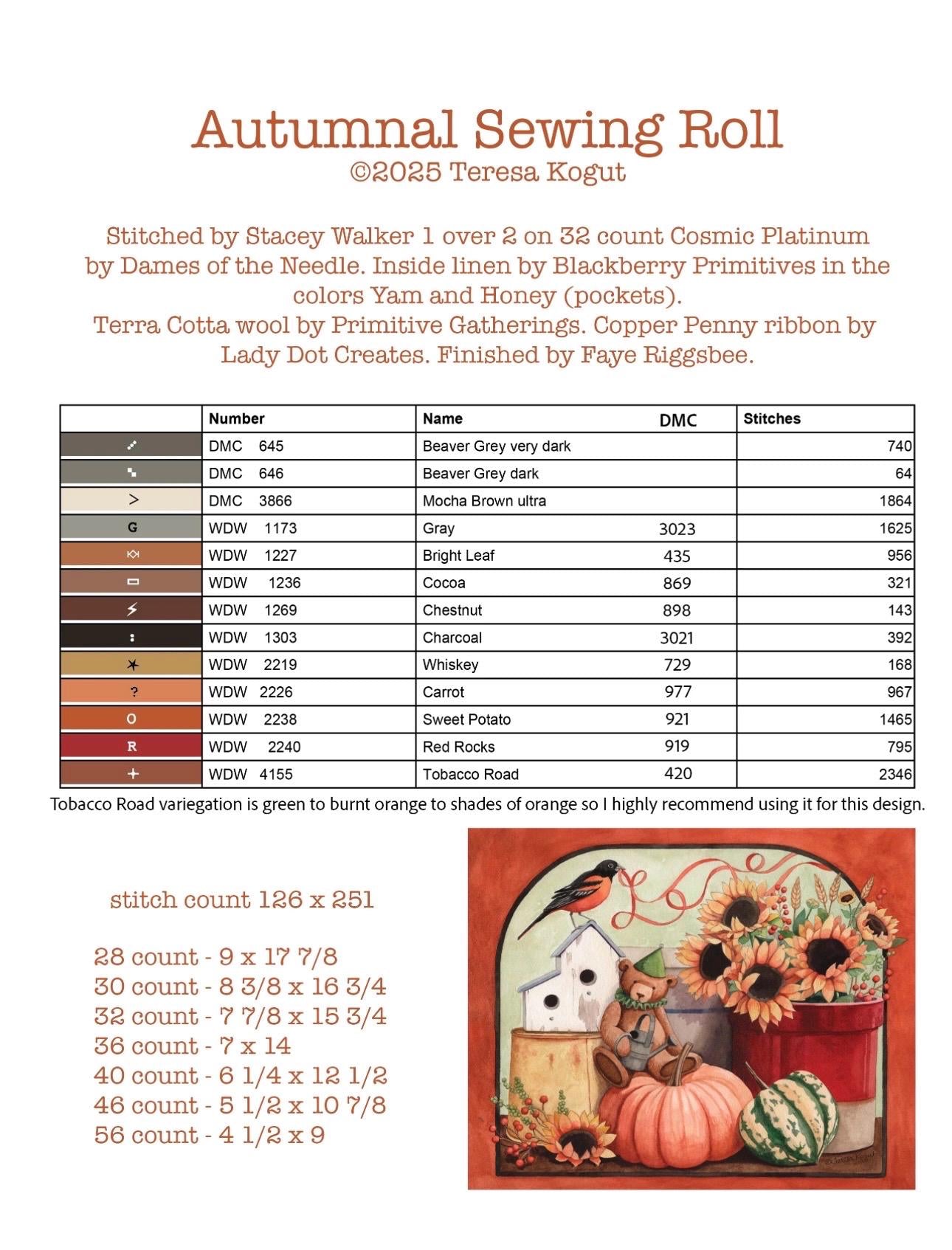 Autumnal Sewing Roll pattern by Teresa Kogut Creative Whims Art and Needleworks