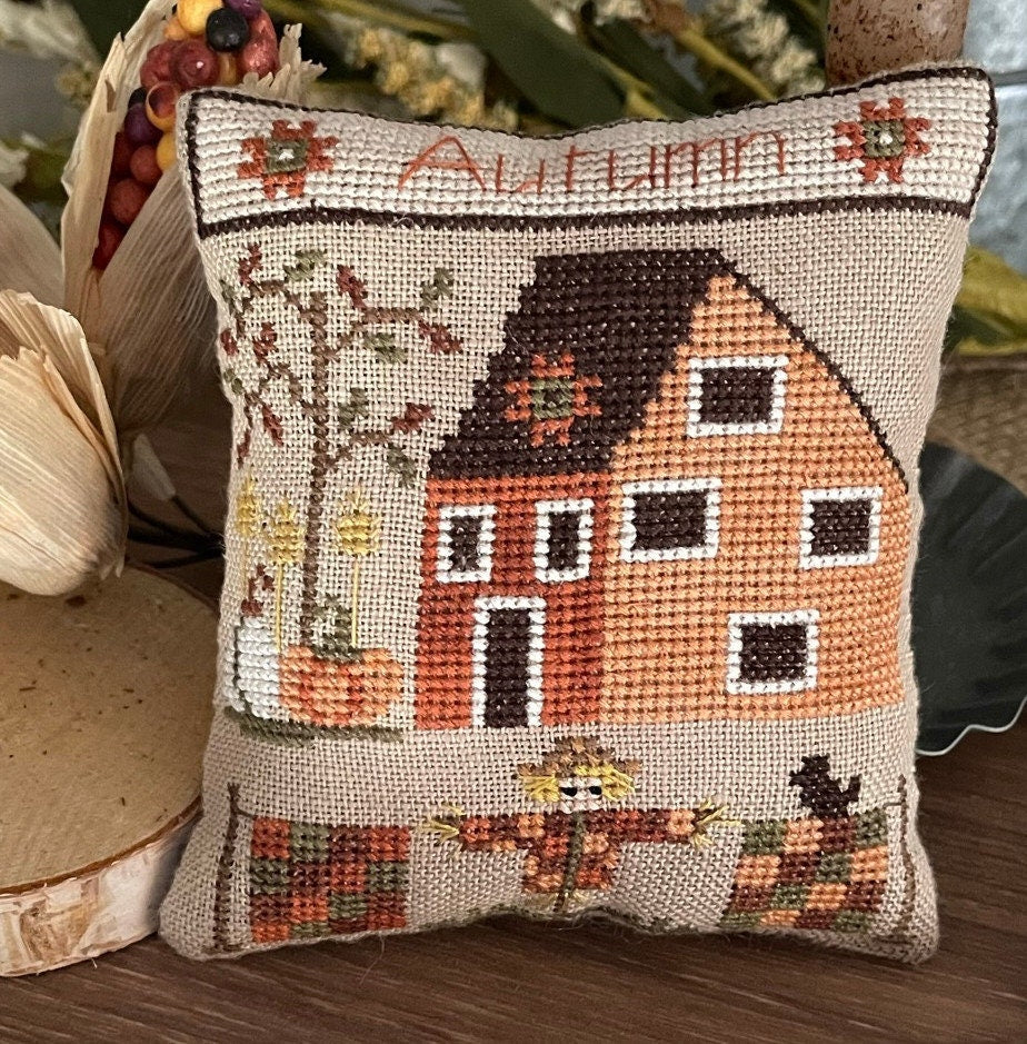Autumn - Seasonal Saltbox House pillows pattern by Mani di Donna