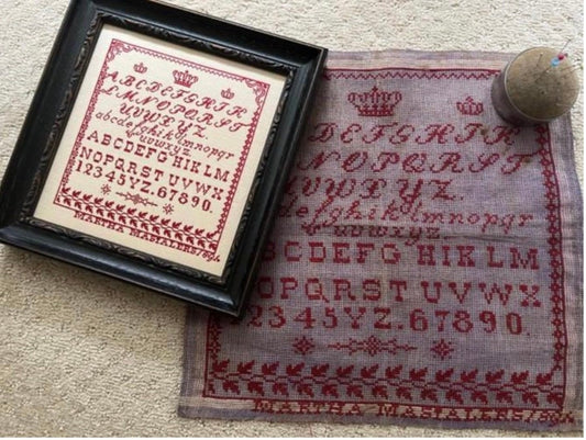 Martha Masialers 1891 “A Spainish Red” reproduction sampler by Running With Needles & Scissors