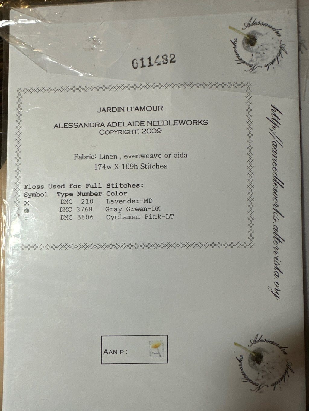 Jardin D’Amour pattern by Alessandra Adelaide Needleworks