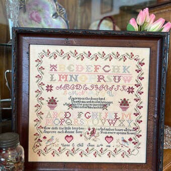 Uree C. Fell 1856 sampler pattern by Red Barn Samplers