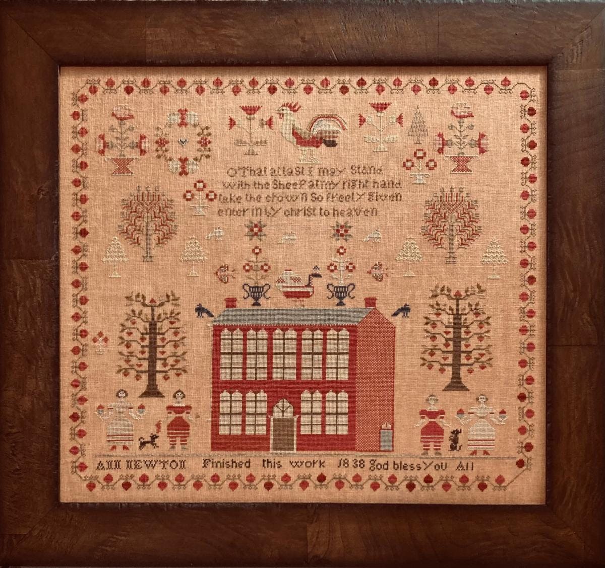 Ann Newton 1838 sampler pattern by Cardan Antiques and Needlework