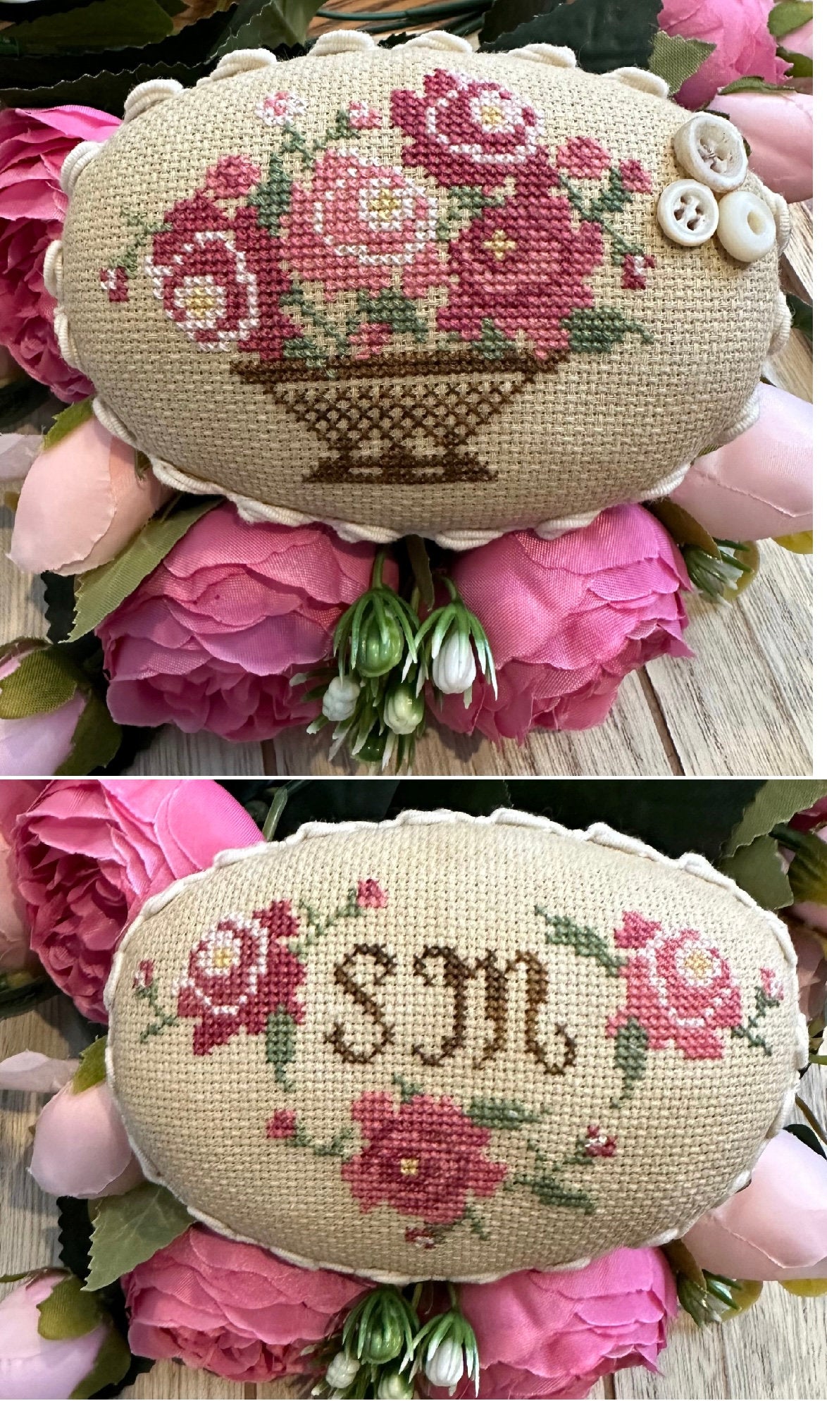 Suzy's Peony Pincushion" Nashville Exclusive" pattern by Rebel Stitcher Designs